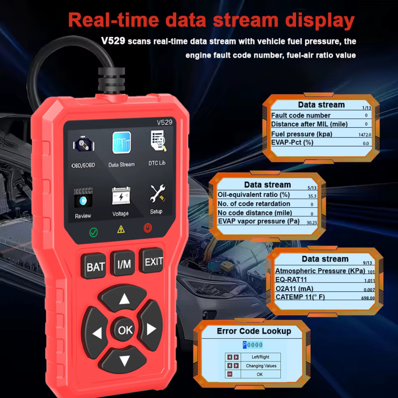 FOXSUR V529 OBD2 Scanner – Felkodsläsare för bil 1996+