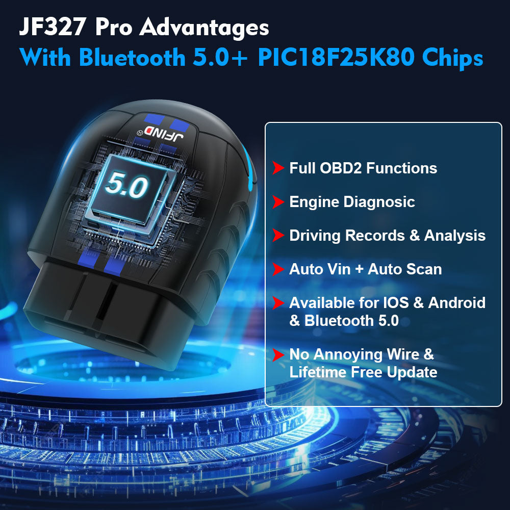 JFIND JF327 Pro ELM327 BT5.1 – OBD2 Bluetooth Felkodsläsare (PIC18F25K80) Felkodsläsare