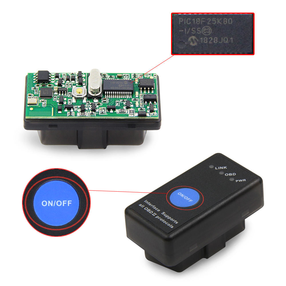 Mini ELM327 OBD2 Scanner Trådlös V1.5 med Strömbrytare