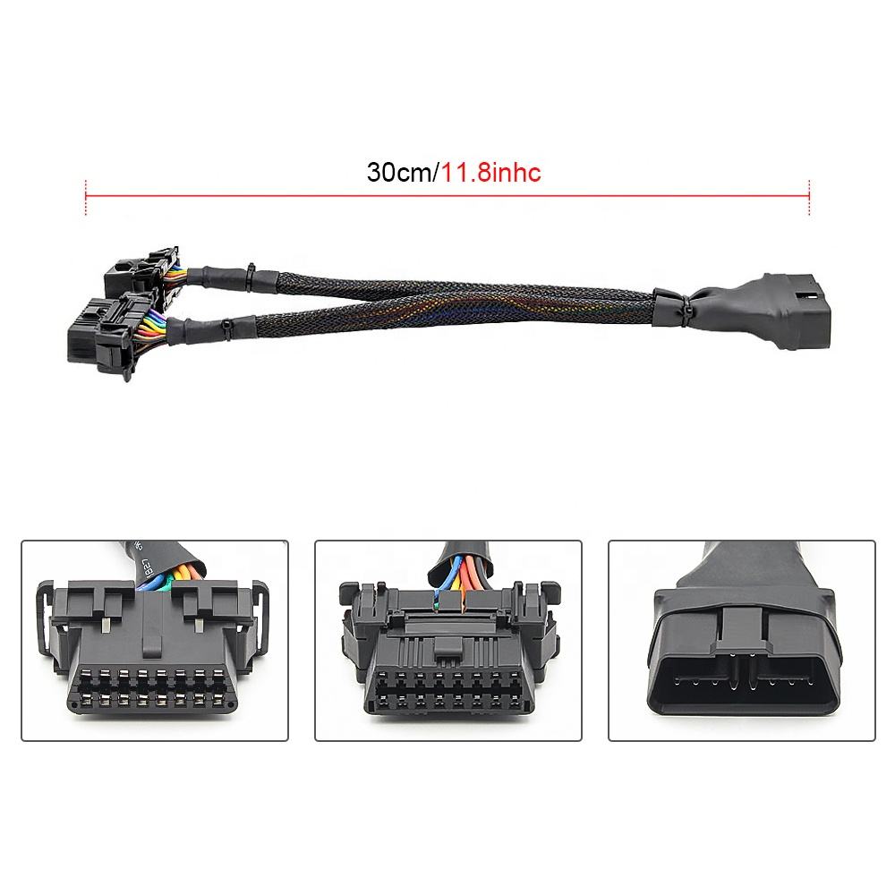30cm OBD2 Elbow Extensionkabel med 1 hane till 2 honor