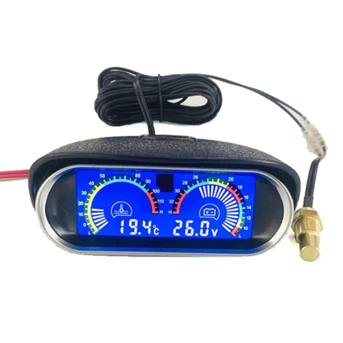 2 - i - 1 LCD Vattentemperaturmätare & Voltmeter 12V/24V – Digital bilinstrument med 10mm temperaturgivare - JFIND