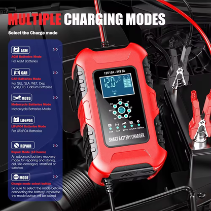 FOXSUR 12V 10A & 24V 5A Digital LCD Motorcykel och Bil Laddare