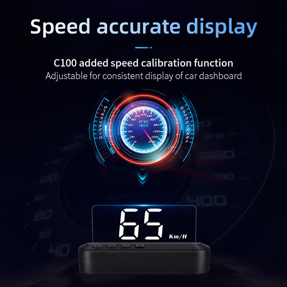 3 Tum C100 Speedometer Alarm Bil HUD Trådlös Head-Up Display OBD2