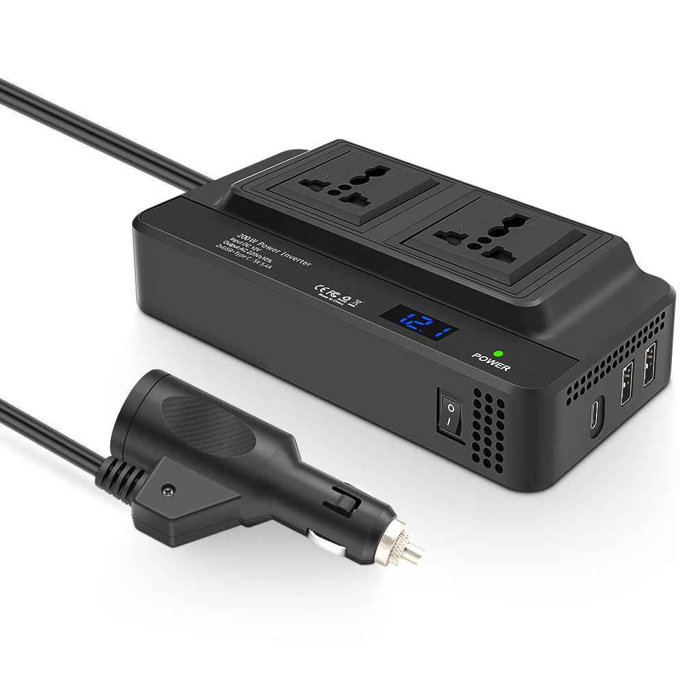 200W Bilens Strömväxlare med Universalsocklar och USB-portar