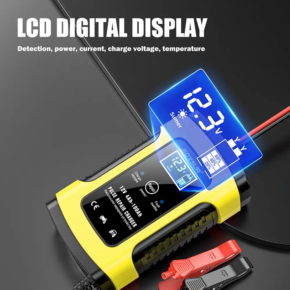 Mini Portable LCD 12V Bilbatteriladdare 12V 5A