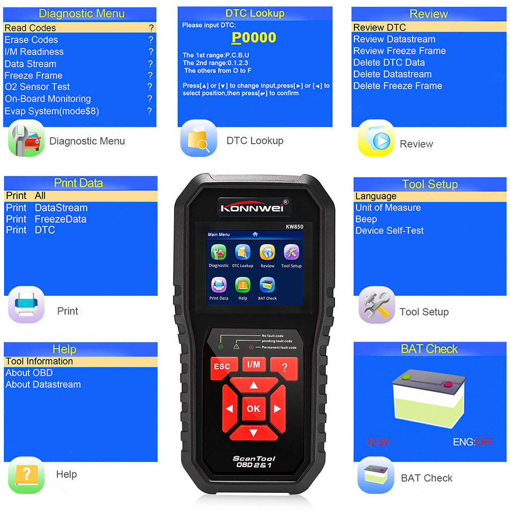 KONNWEI KW850 OBD2 Auto Diagnostic Scanner