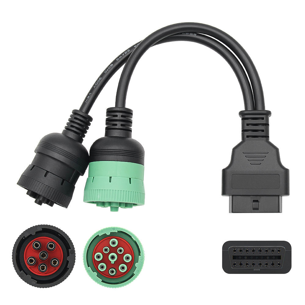 16pin OBD2 Interface till J1708 6pin och J1939 9pin Diagnostik Y Kabel för Tunga Lastbilar