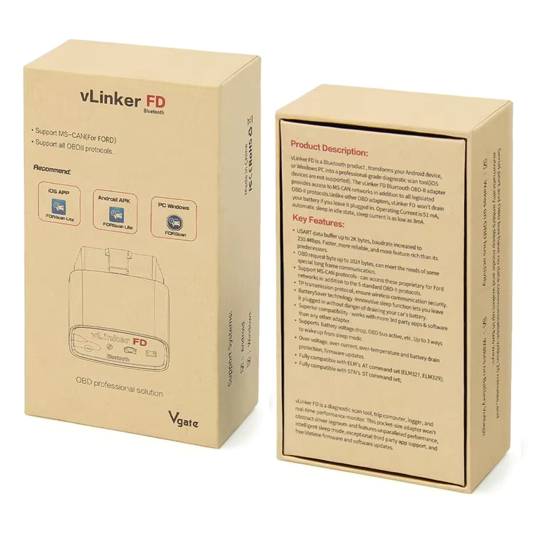 Vgate vLinker FD BT 3.0 OBD2-adapter – MS-CAN OBD-II för Ford/Forscan Felkodsläsare