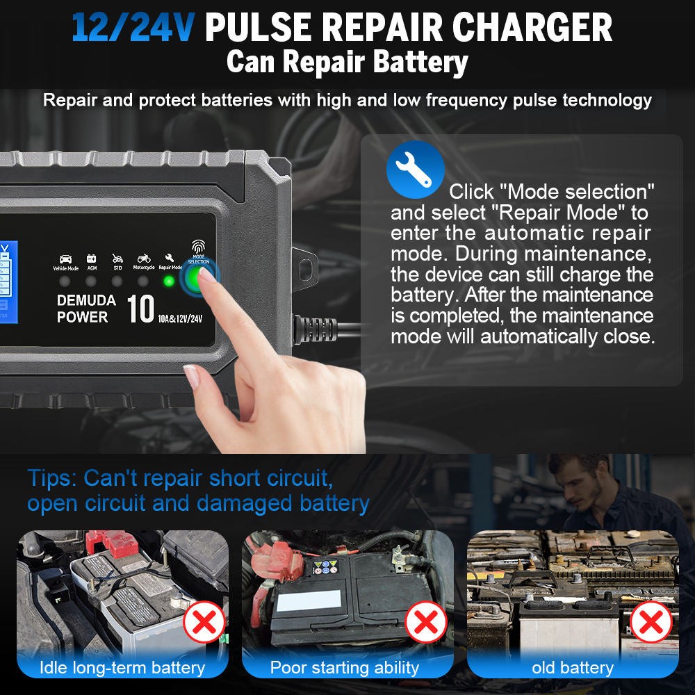 12V 24V Universal Bilbatteriladdare med Pulsunderhåll