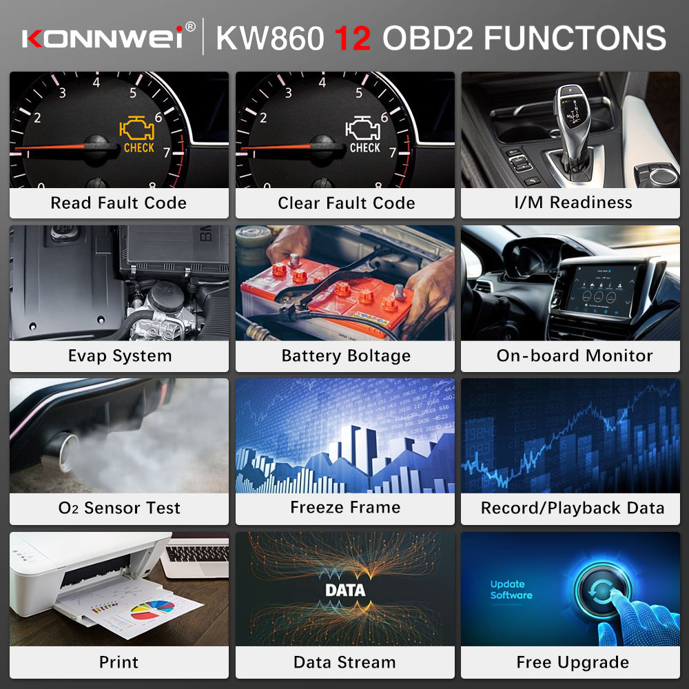 KONNWEI KW860 OBD OBD2 Scanner - Flera Språk