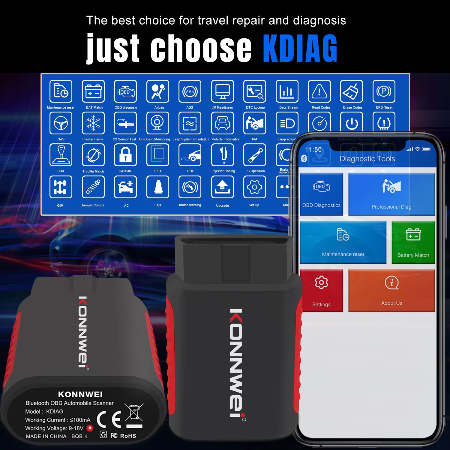 Konnwei KDIAG OBD2 Scanner – Fullsystem & Specialfunktioner