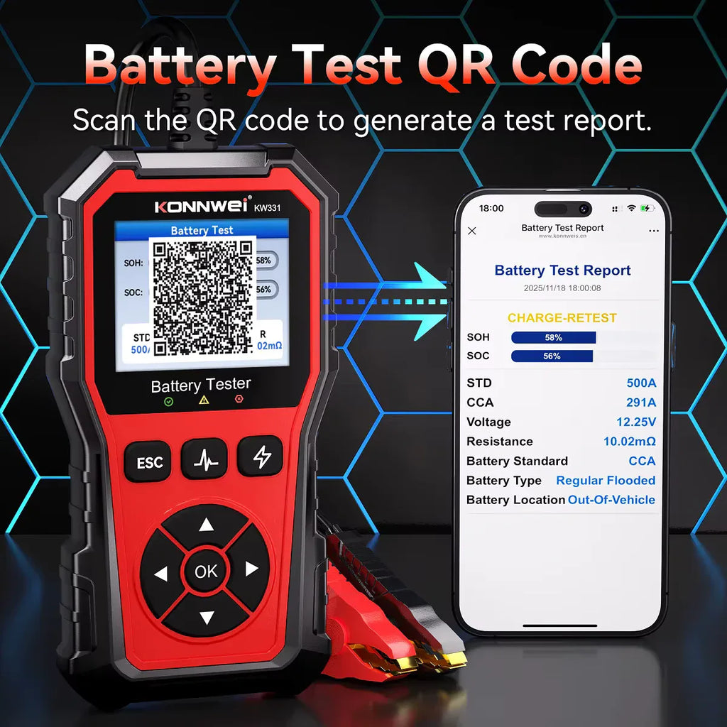 KONNWEI KW331 batteritestare – 6V/12V/24V - Felkodsläsare