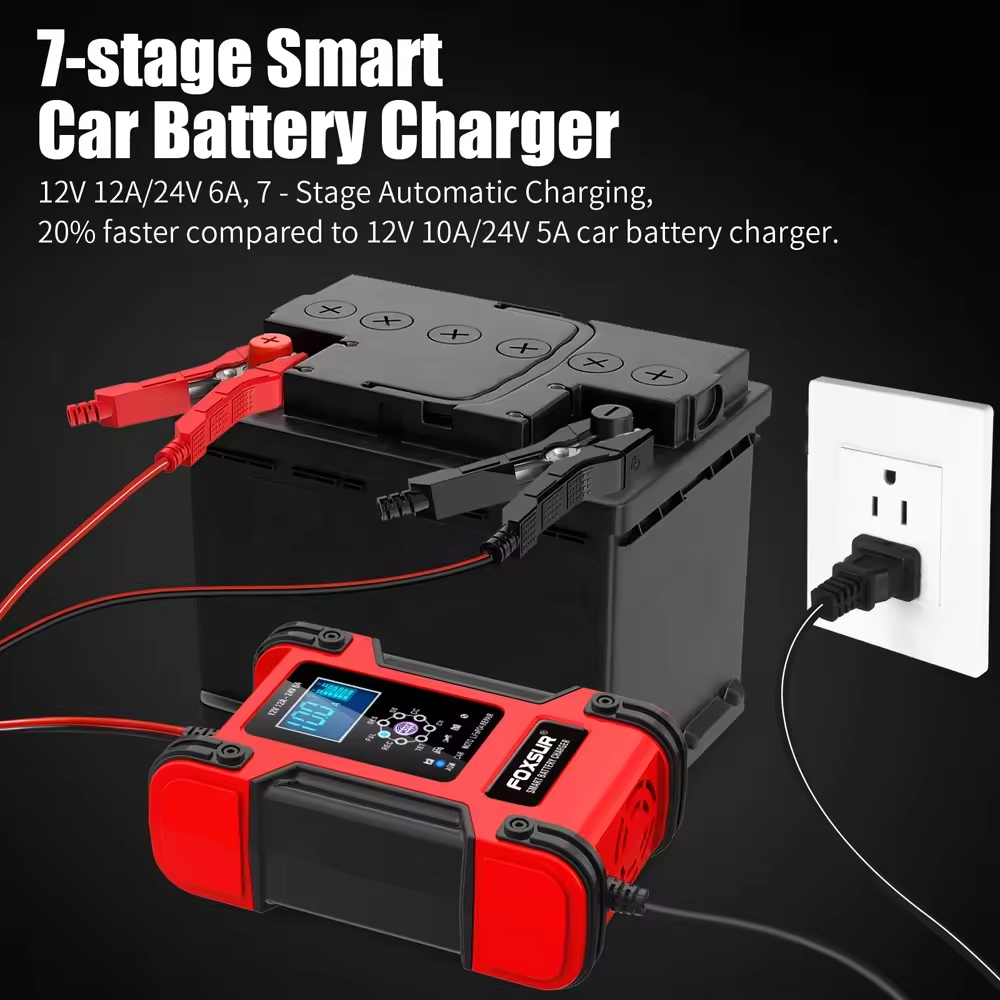 Foxsur 24V 12A Smart Batteri Laddare för Motorcykel
