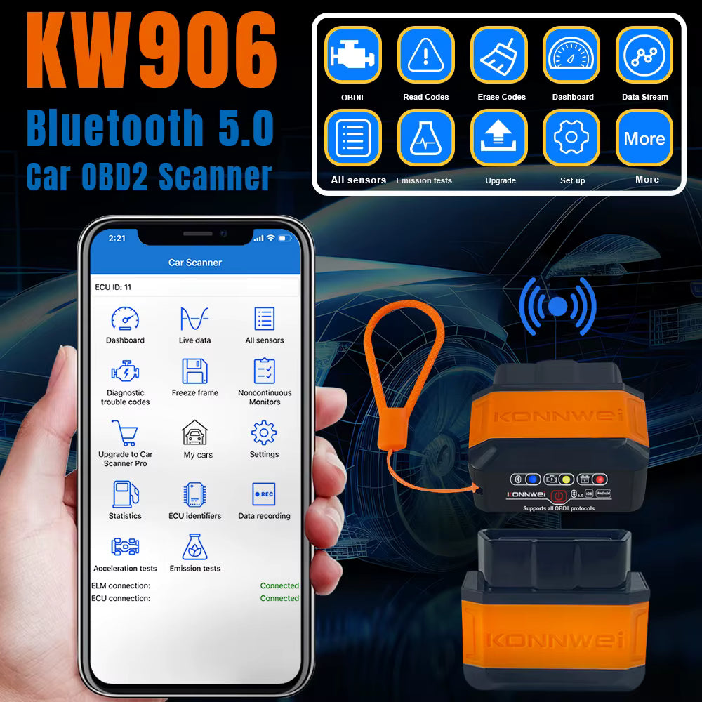 Konnwei KW906 V1.5 OBD2 ELM327 Bluetooth 5.0
