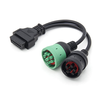 16pin OBD2 Interface till J1708 6pin och J1939 9pin Diagnostik Y Kabel för Tunga Lastbilar