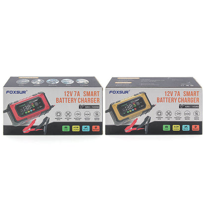 FOXSUR 12V 7A Färgskärm Universell Motorcykelbil Batteriladdare