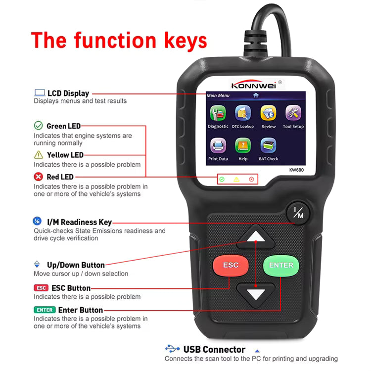 KONNWEI KW680 OBD2 Scanner – Läs & Radera Felkoder med Live-data & Batteriövervakning Felkodsläsare