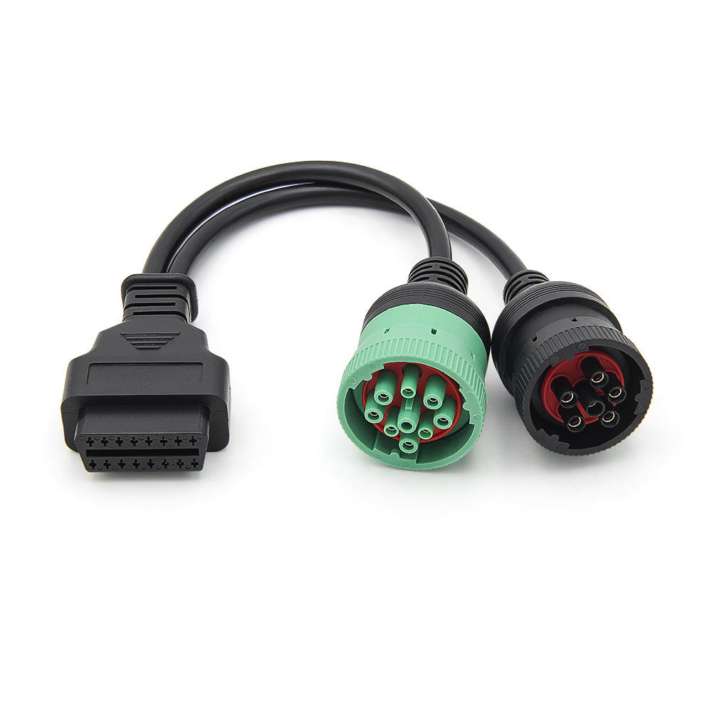 16pin OBD2 Interface till J1708 6pin och J1939 9pin Diagnostik Y Kabel för Tunga Lastbilar