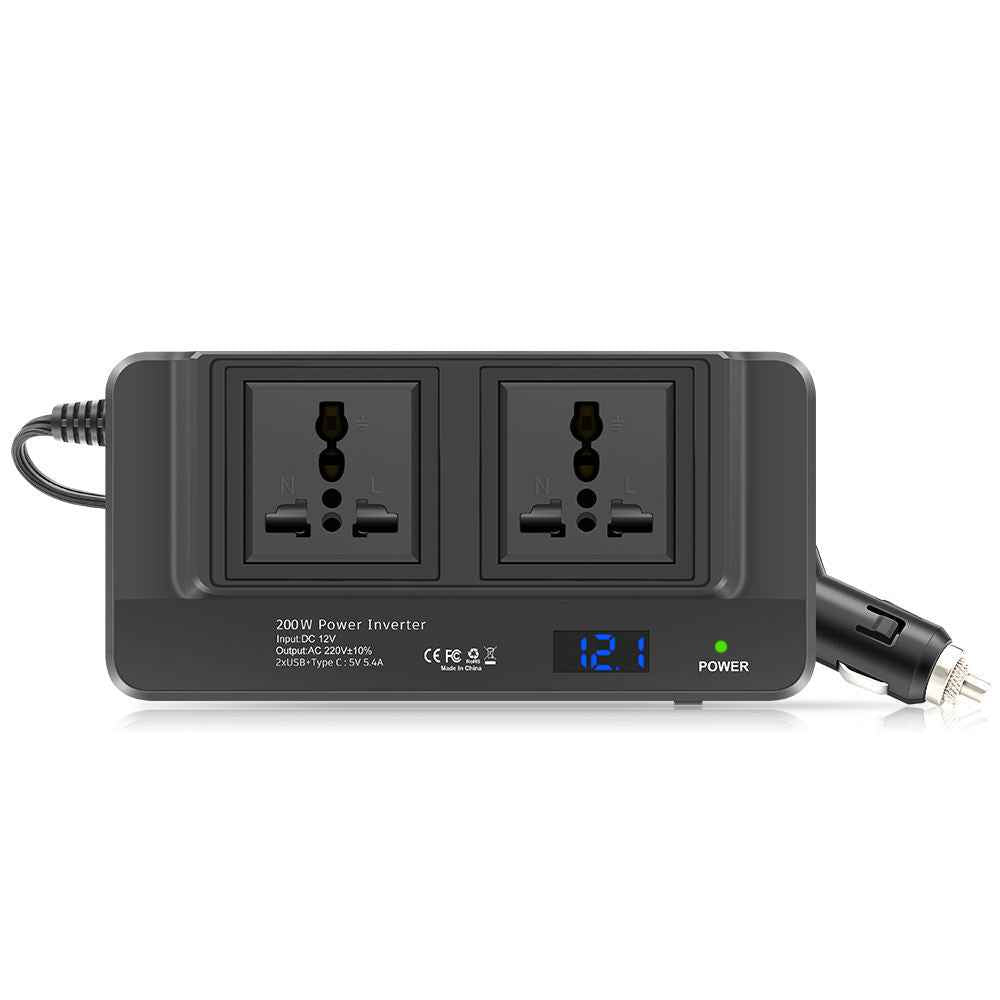 200W Bilens Strömväxlare med Universalsocklar och USB-portar