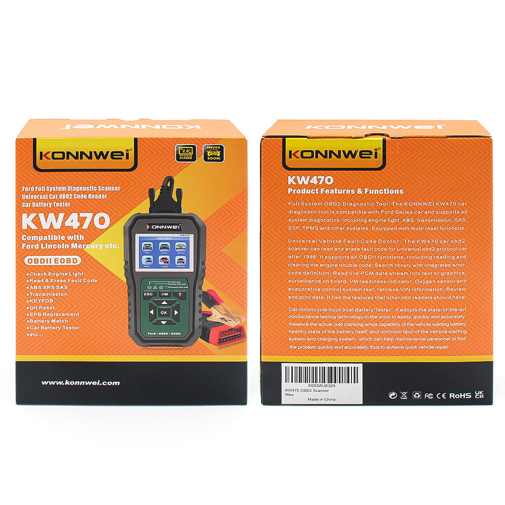 KONNWEI KW470 OBD2 Ford Diagnosverktyg med Batteritest – Fullständig Systemscanner