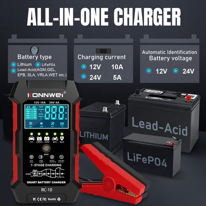Original Konnwei RC-10 Batteriladdare 12V 24V