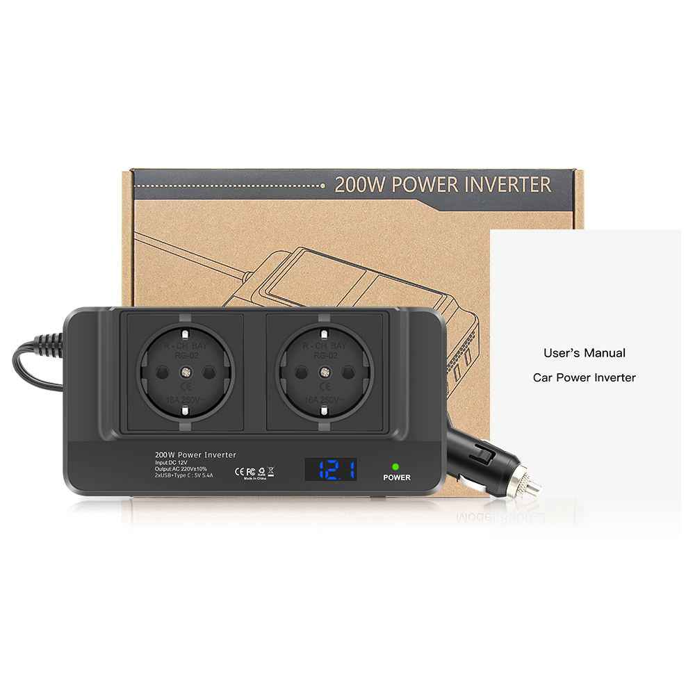 200W Bilens Strömväxlare med Universalsocklar och USB-portar