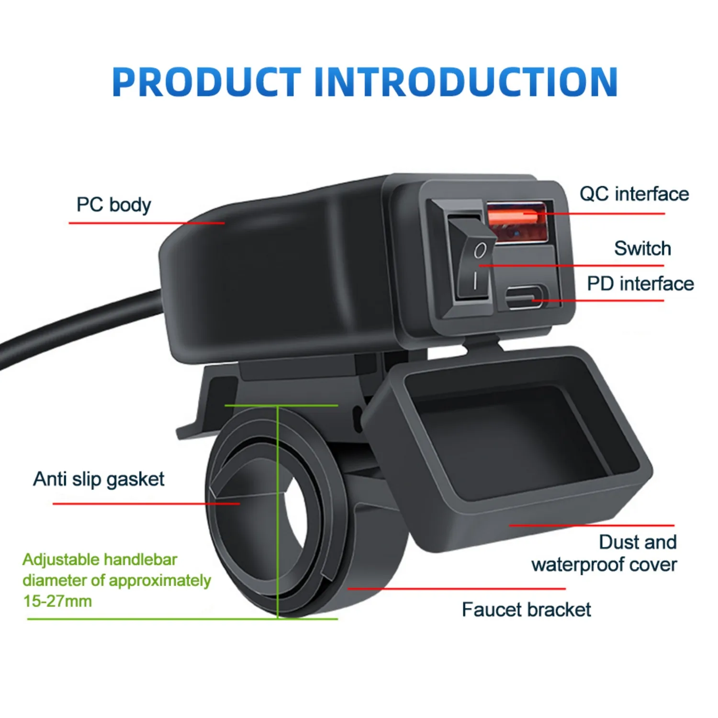 QCPD Bärbar Telefonladdare Vattentät Dubbelport TYPE-C USB