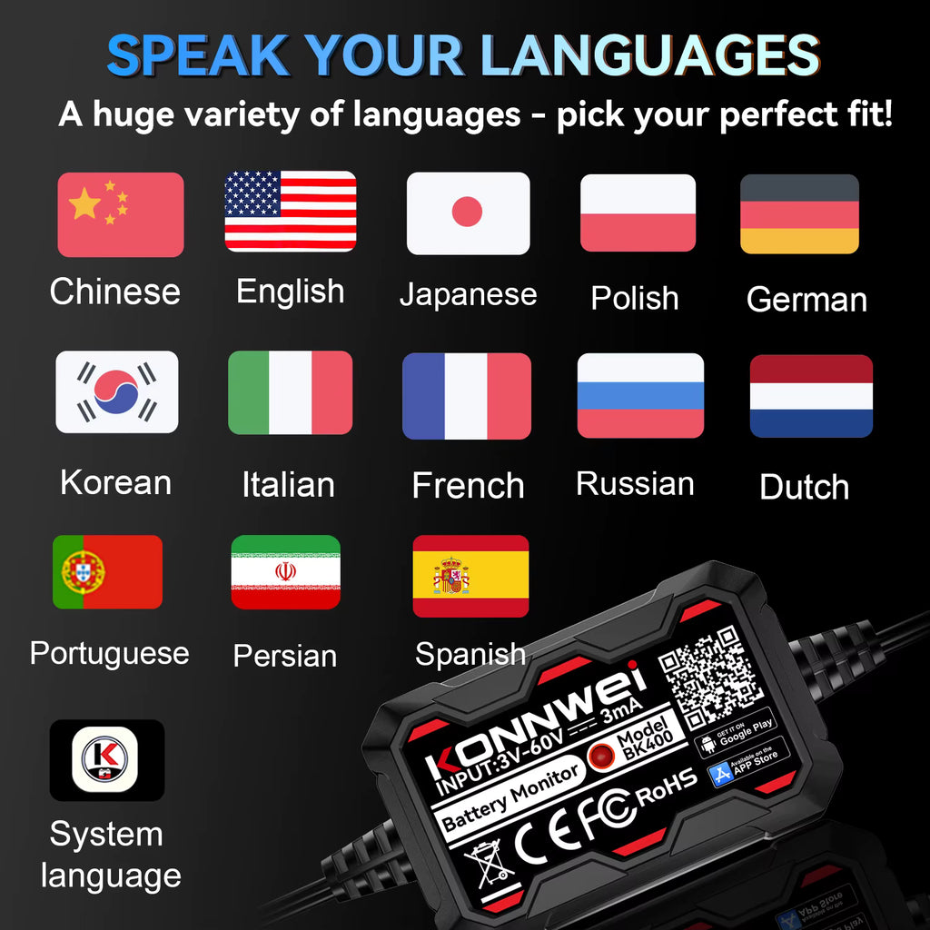 KONNWEI BK400 6-i-1 Bluetooth 5.2 Batterimonitor 3–60V – för 6V/12V/24V/48V