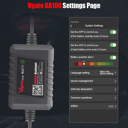 Vgate BA100 Auto 6V 12V Bilbatteri Tester & Diagnosverktyg