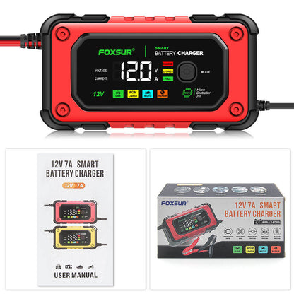 FOXSUR 12V 7A Färgskärm Universell Motorcykelbil Batteriladdare