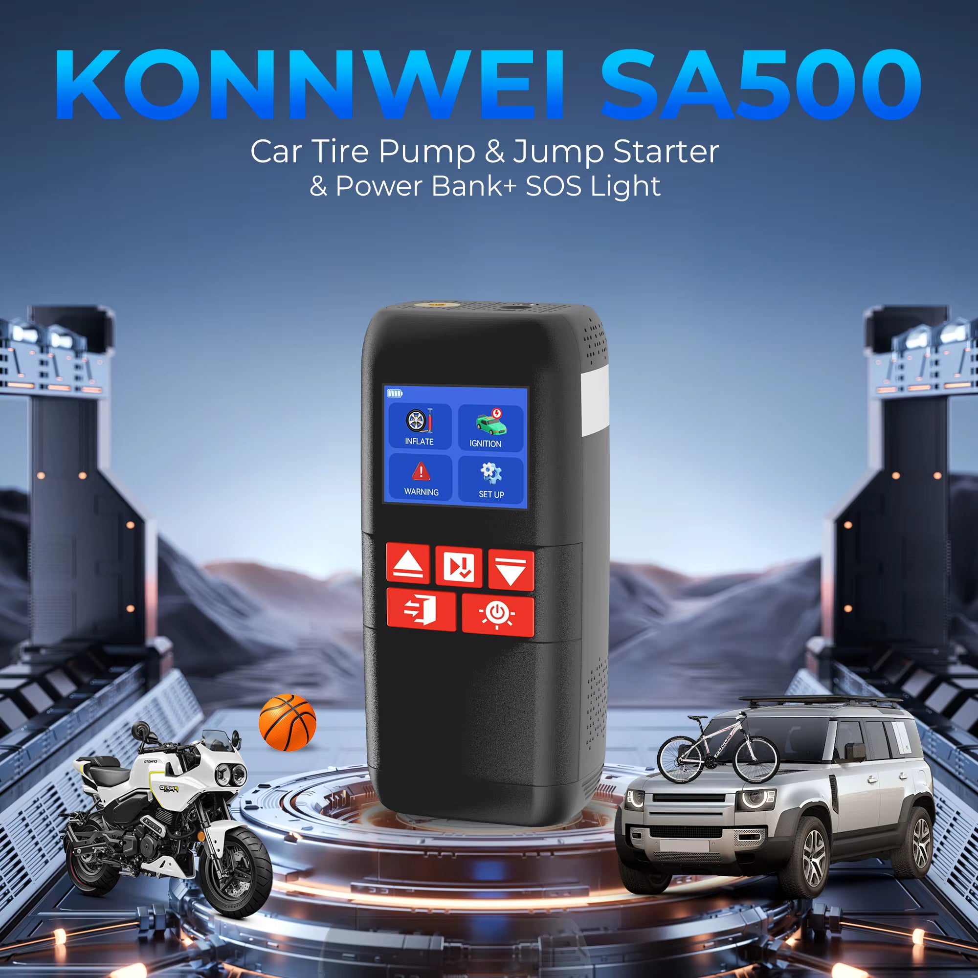 KONNWEI SA500 2000A 12V – startbooster med kompressor + powerbank