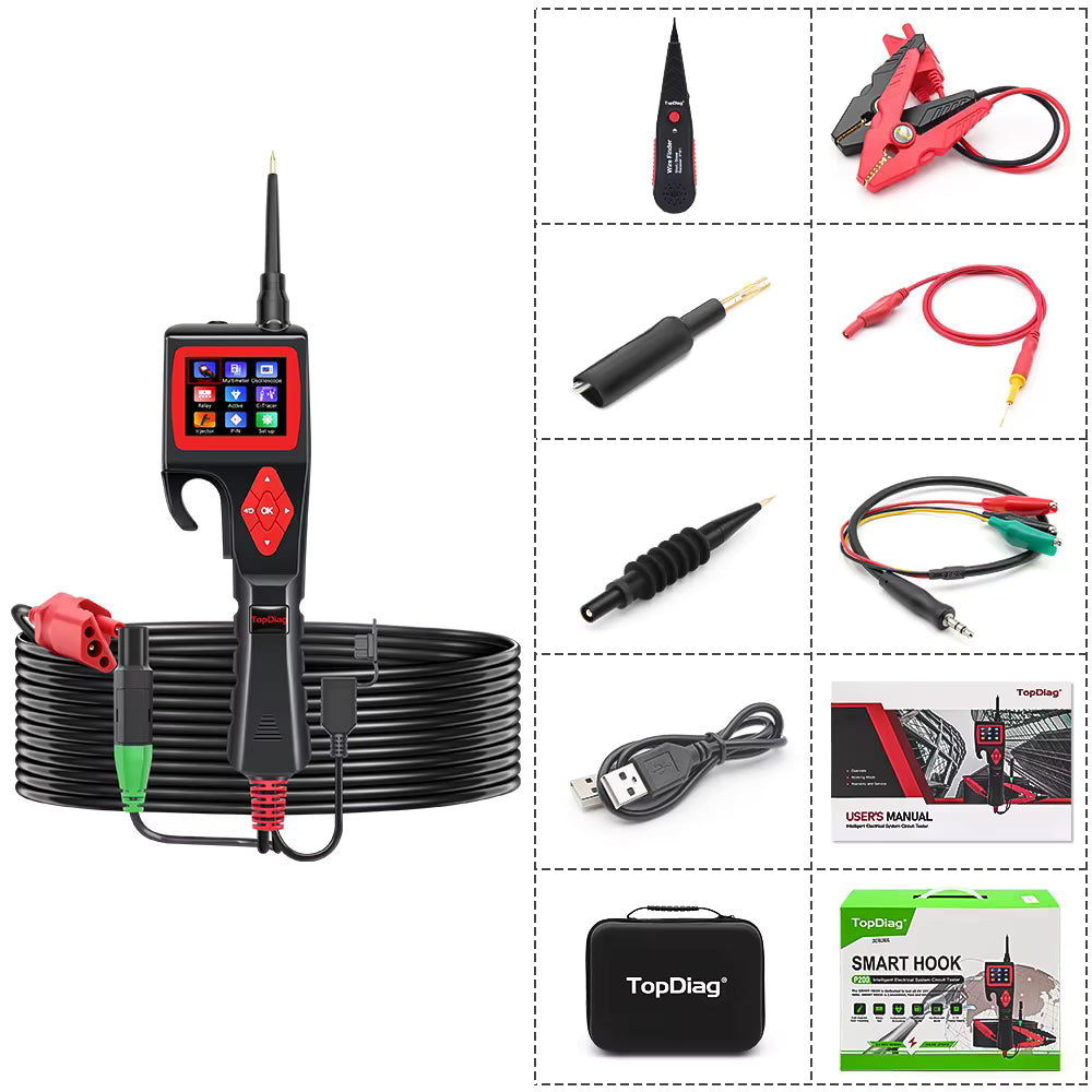 Topdiag P200 – Smart kretsprovare / Power Probe-testare med oscilloskop & batteritest (9–30V, 2,4″ TFT) Testverktyg