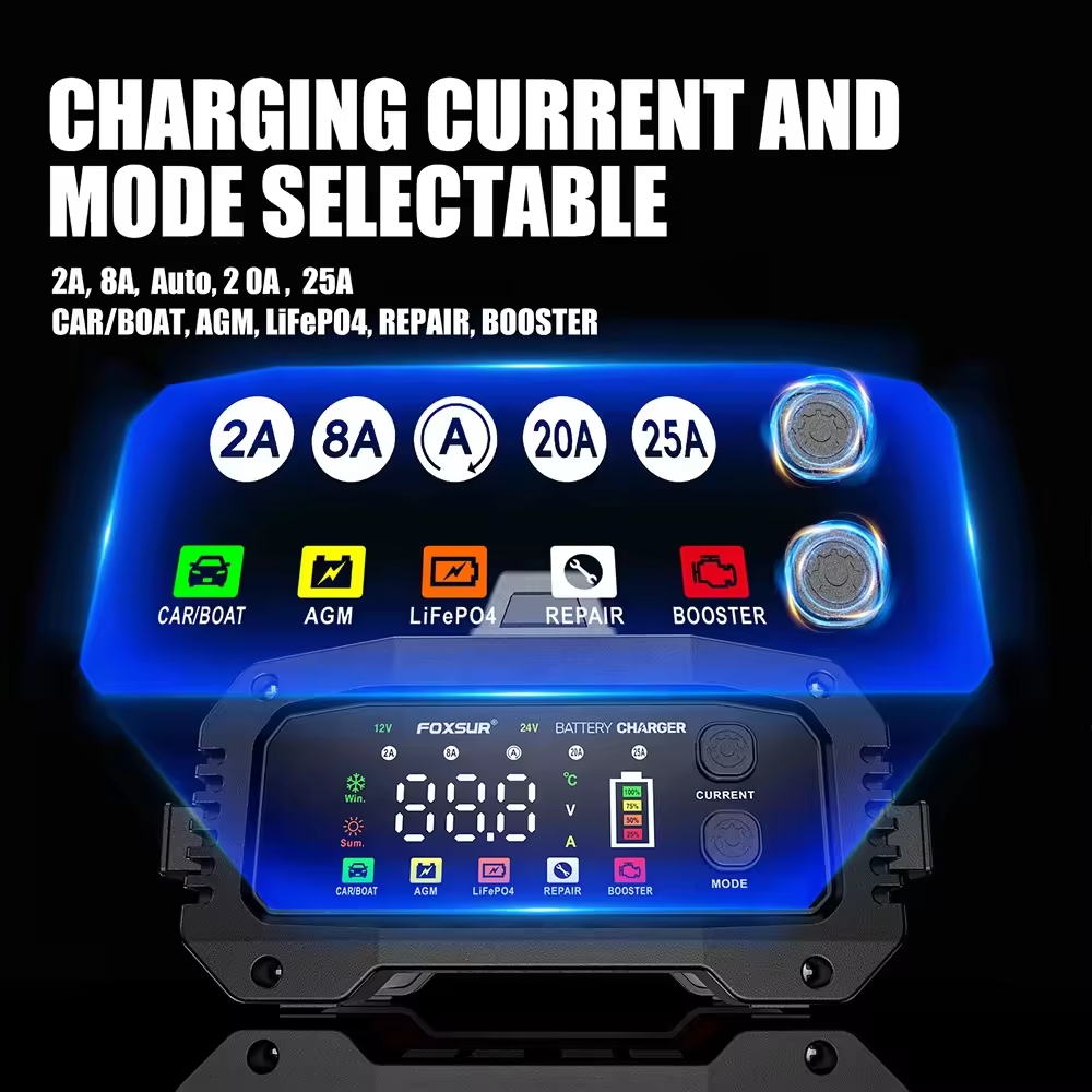 FOXSUR FPT-250 Smart Bilbatteriladdare 12V/25A & 24V/15A
