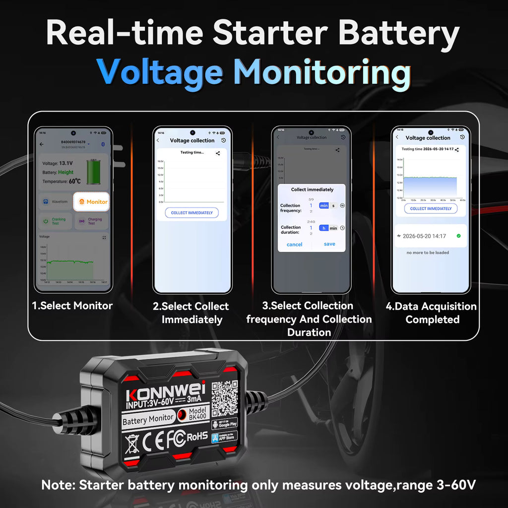 KONNWEI BK400 6-i-1 Bluetooth 5.2 Batterimonitor 3–60V – för 6V/12V/24V/48V