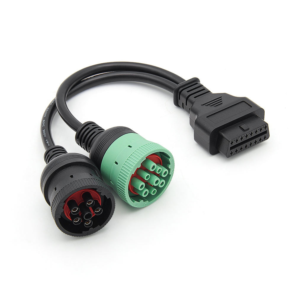 16pin OBD2 Interface till J1708 6pin och J1939 9pin Diagnostik Y Kabel för Tunga Lastbilar