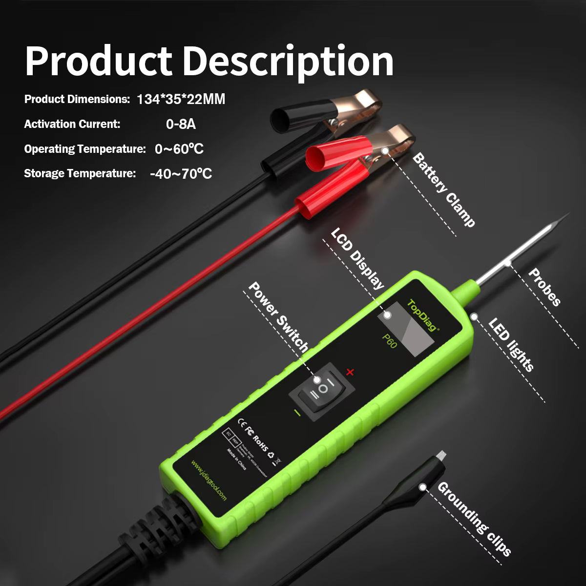 TopDiag P60 Automotive Circuit Tester Probe 6-30V