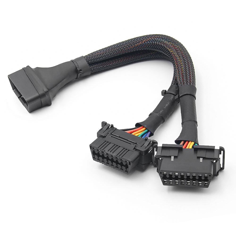 30cm OBD2 Elbow Extensionkabel med 1 hane till 2 honor