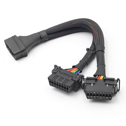 30cm OBD2 Elbow Extensionkabel med 1 hane till 2 honor
