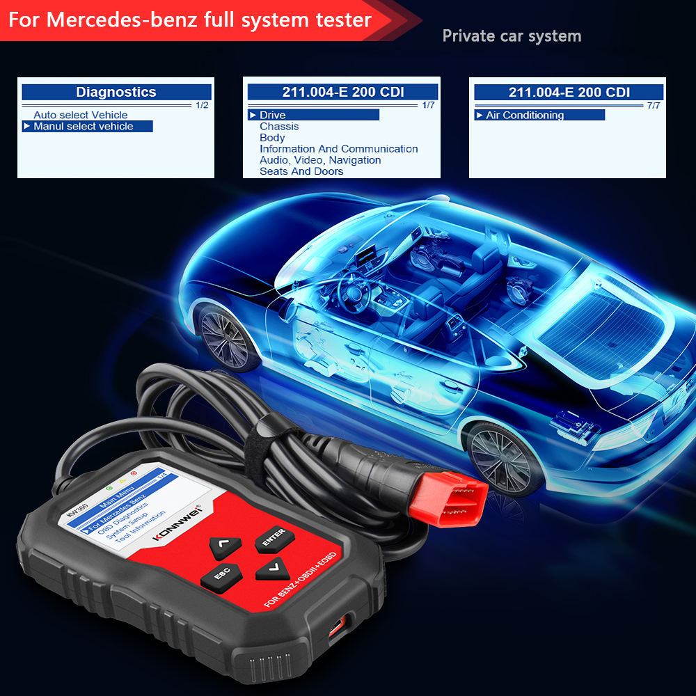 KONNWEI KW360 Bildiagnosverktyg OBD2 Scanner för Mercedes-Benz