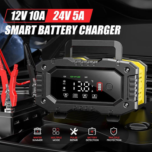 FOXSUR FPT-100 Smart Batteriladdare 12V/10A och 24V/5A