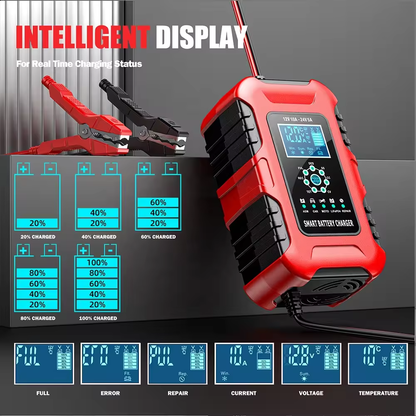 FOXSUR 12V 10A & 24V 5A Digital LCD Motorcykel och Bil Laddare