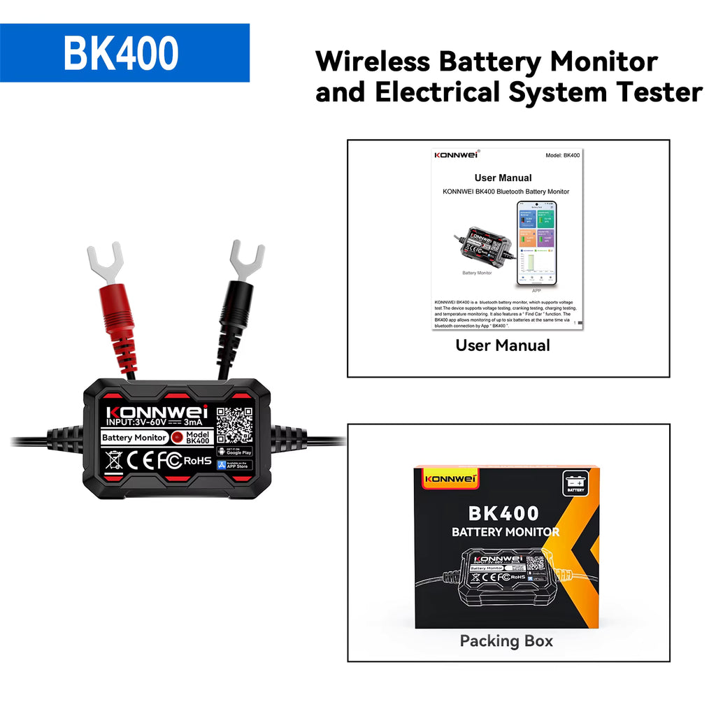 KONNWEI BK400 6-i-1 Bluetooth 5.2 Batterimonitor 3–60V – för 6V/12V/24V/48V