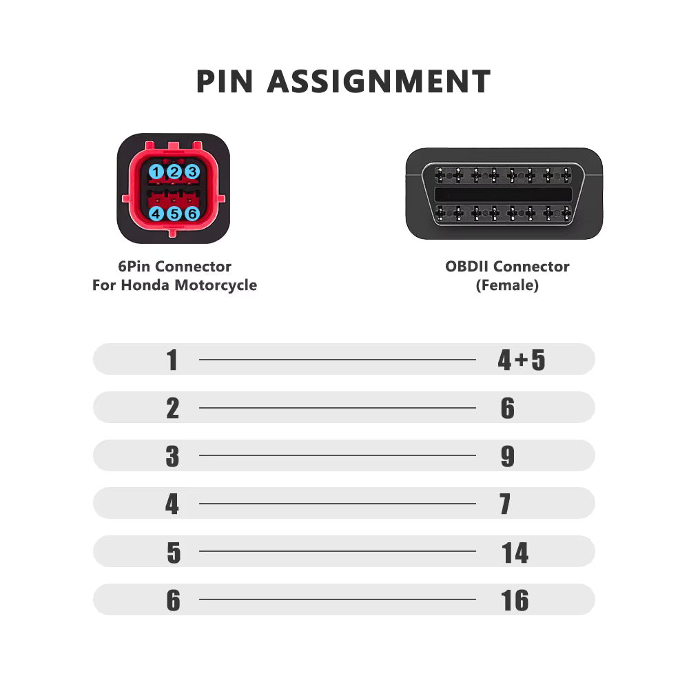 Honda Motorcycle adapter cable 6-pin → OBD2 16-pin