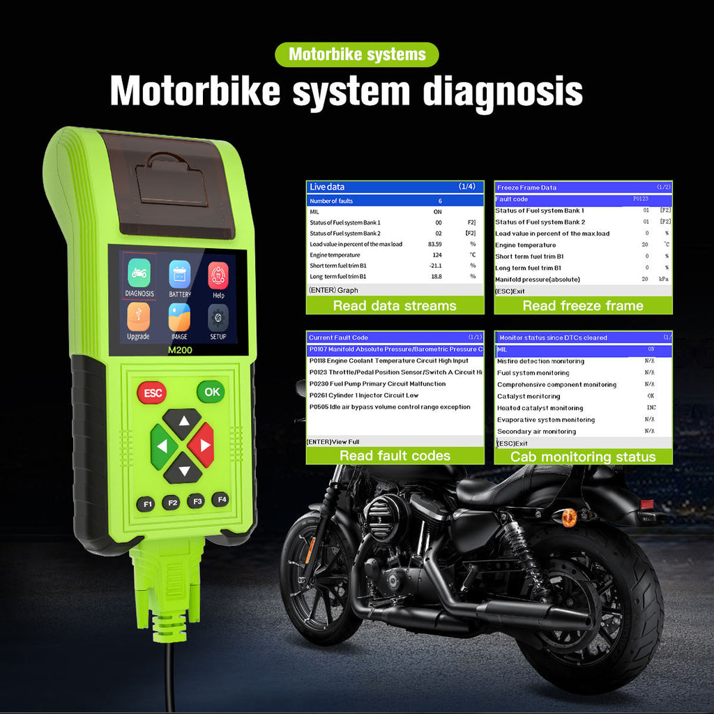 OBD2 Motorcykeldiagnostikskanner JDiag M200 Felkodsläsare