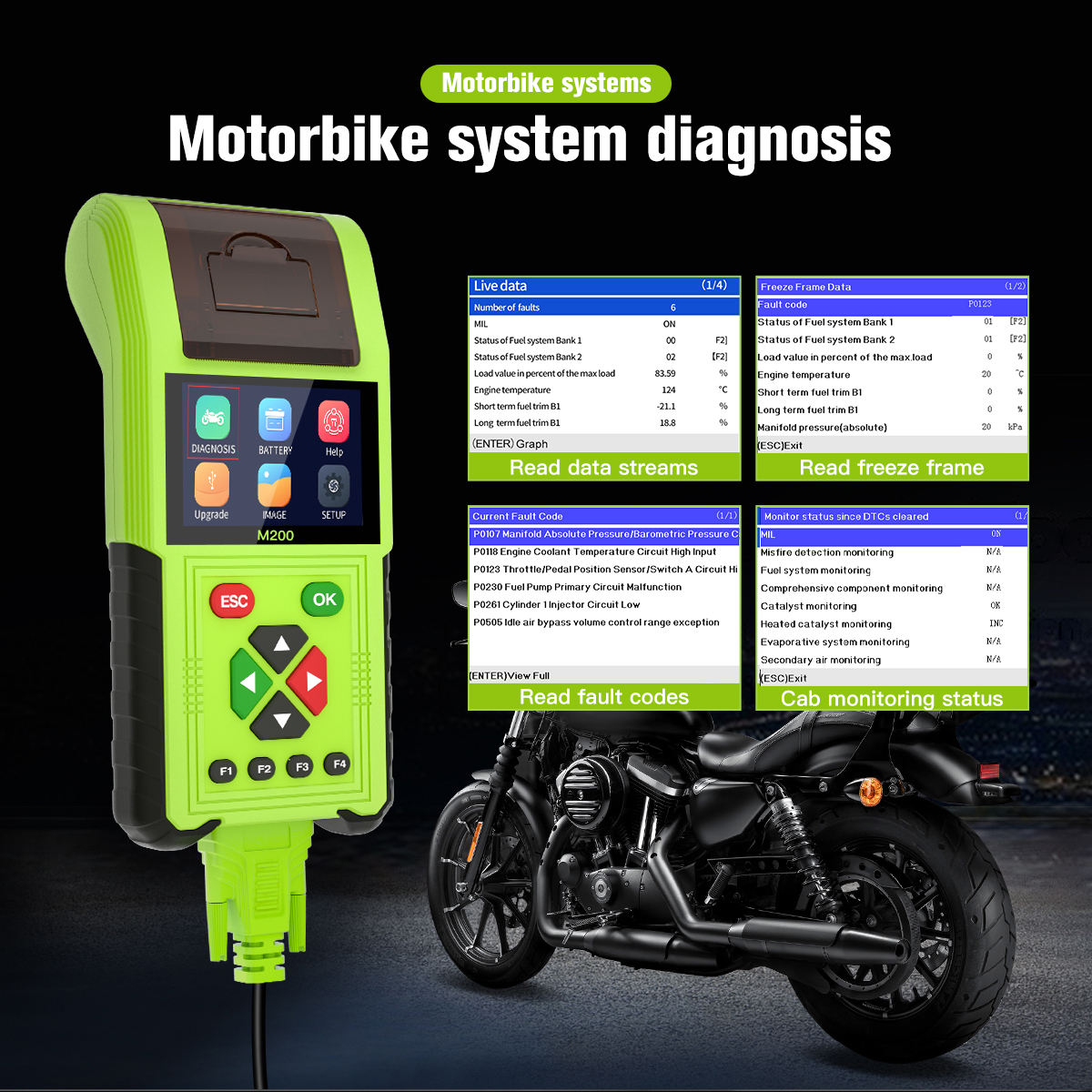 OBD2 Motorcykeldiagnostikskanner JDiag M200
