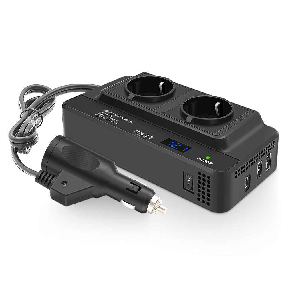 200W Bilens Strömväxlare med Universalsocklar och USB-portar
