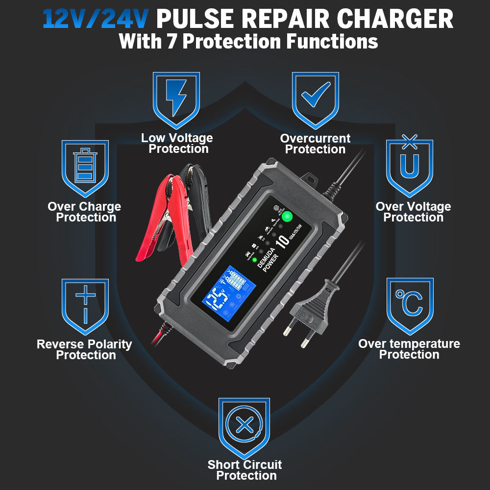 12V 24V Universal Bilbatteriladdare med Pulsunderhåll