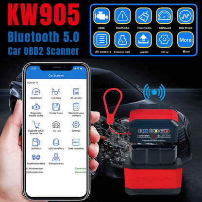 Konnwei KW905 OBD2 Bil Diagnostik Scanner ELM327 V1.5
