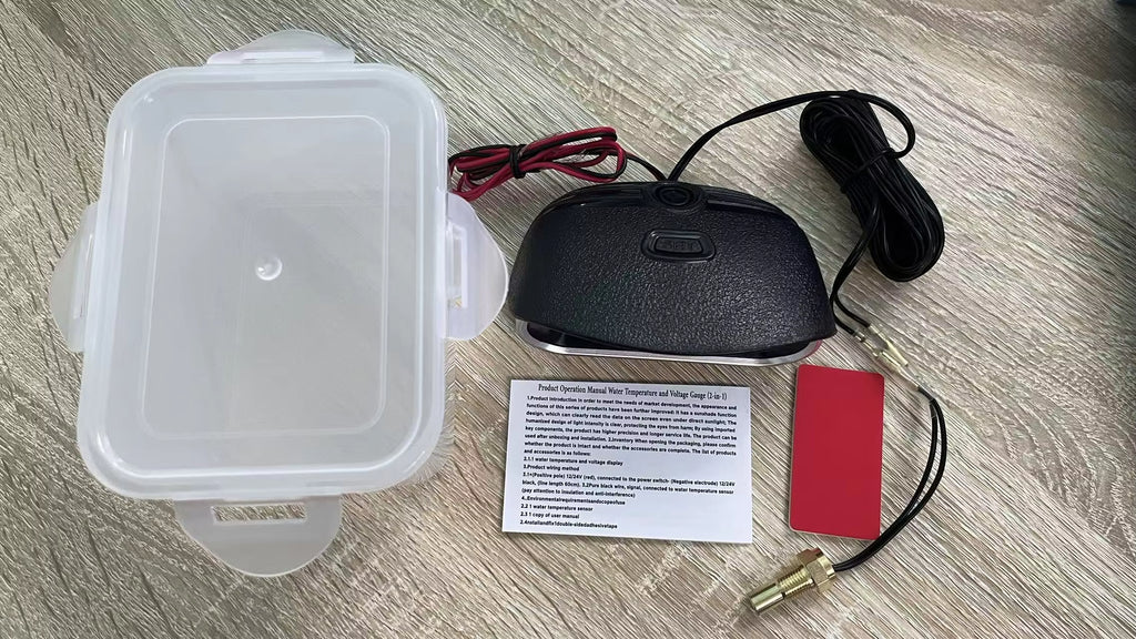 2-i-1 LCD Vattentemperaturmätare & Voltmeter 12V/24V – Digital bilinstrument med 10mm temperaturgivare Tillbehör