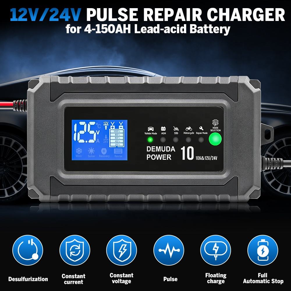 12V 24V Universal Bilbatteriladdare med Pulsunderhåll